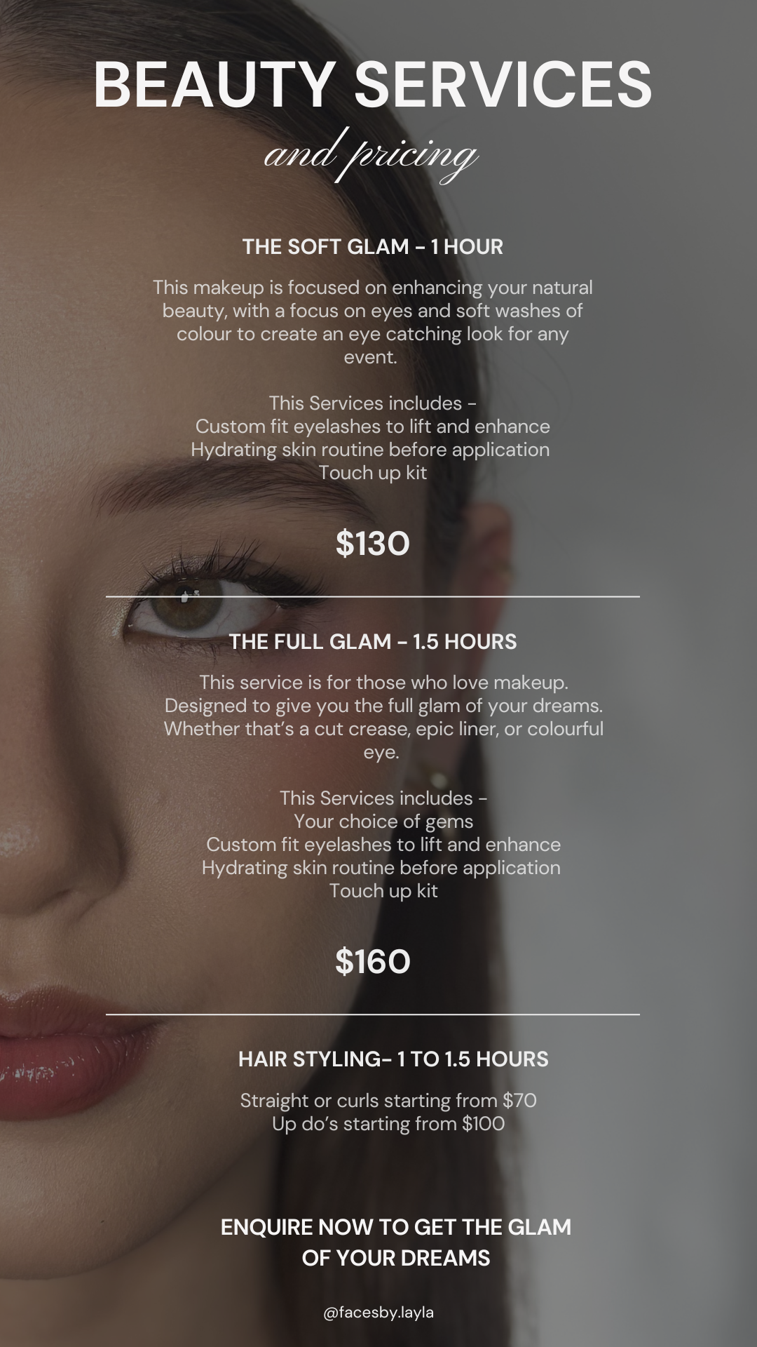 Beauty services and pricing — Faces by Layla