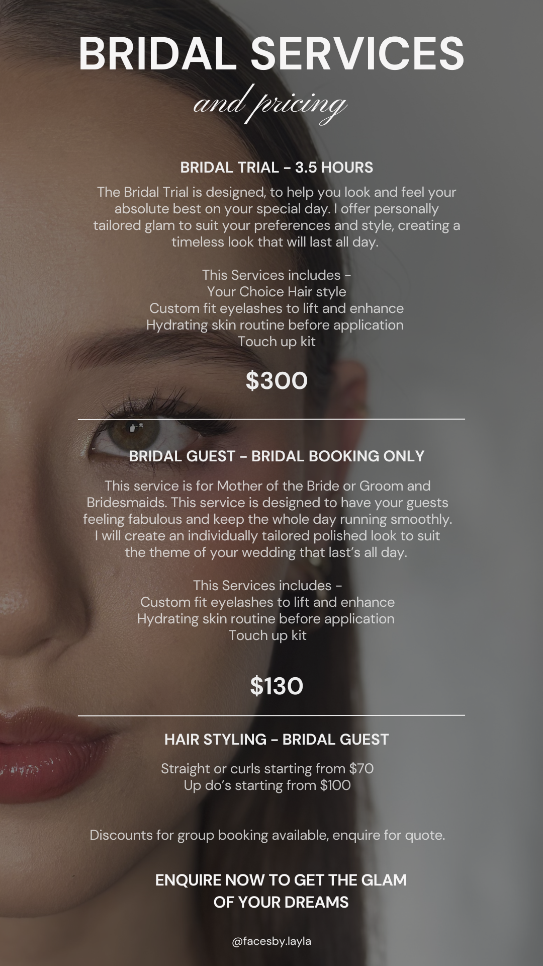 Bridal services and pricing — Faces by Layla